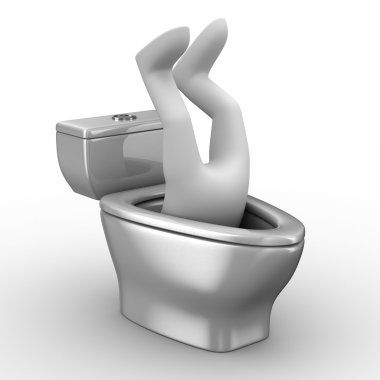 Man into toilet bowl. Isolated 3D image clipart