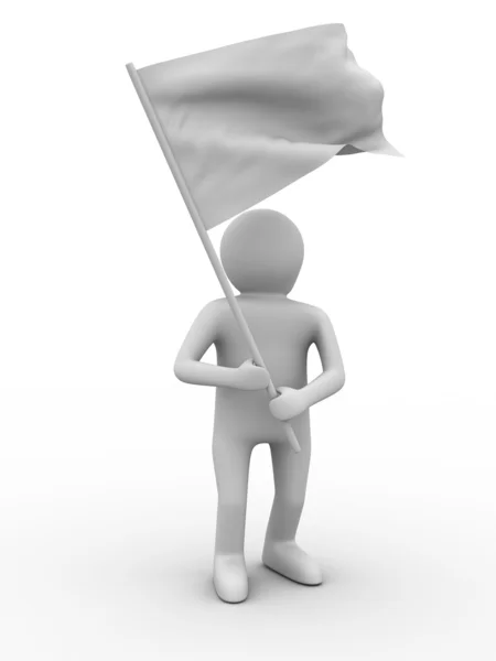 Человек машет флагом на белом фоне — стоковое фото