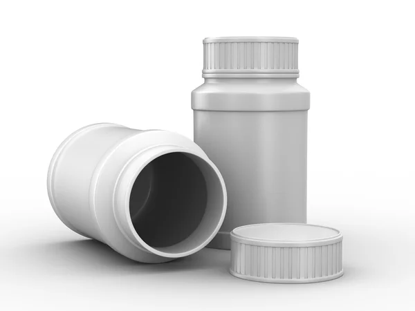 Frasco para comprimidos sobre fundo branco — Fotografia de Stock