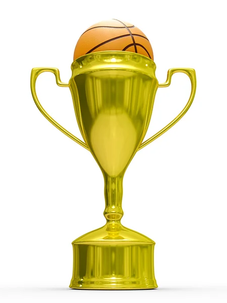Золотий кубок переможець з баскетбольним м'ячем — стокове фото