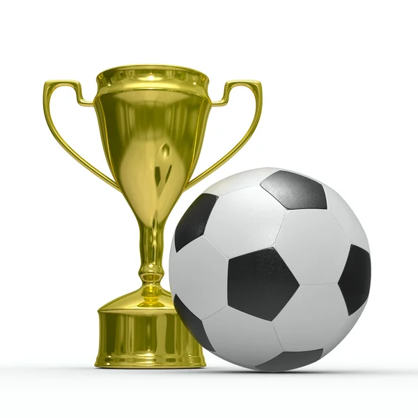 Золотий кубок переможець з футбольним м'ячем — стокове фото