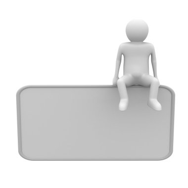 Man sits on poster. 3D image clipart