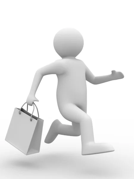 Uomo con shoping bag su bianco — Foto Stock