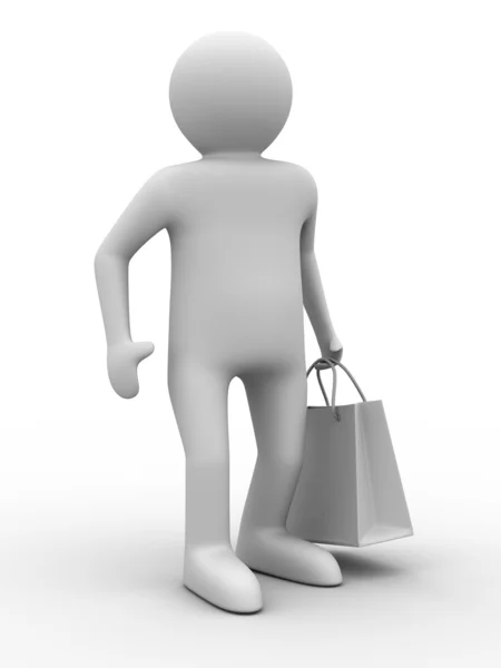 Man med shoping väska på vit — Stockfoto