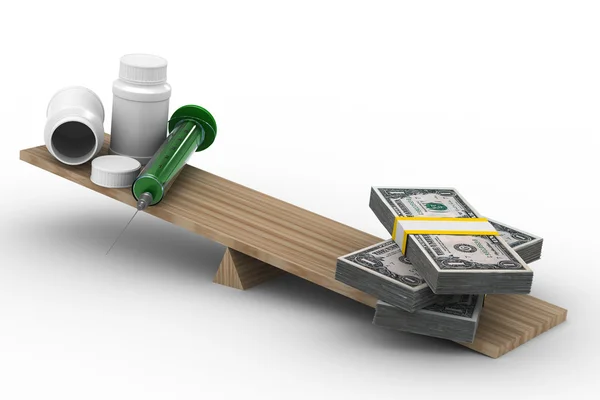 Medicina e dinheiro em escalas — Fotografia de Stock