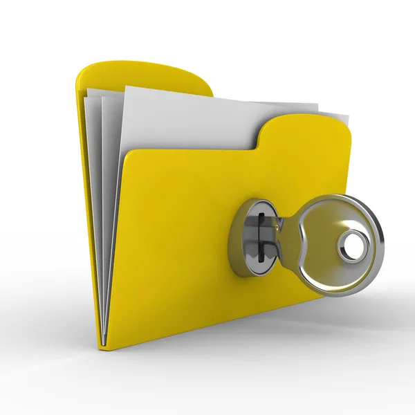 Żółty komputer folder z kluczem — Zdjęcie stockowe