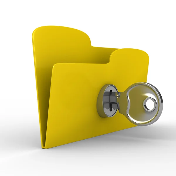 Желтая папка компьютера с ключом — стоковое фото
