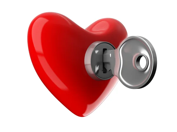 Ключ от сердца. Изолированное трехмерное изображение на белом — стоковое фото