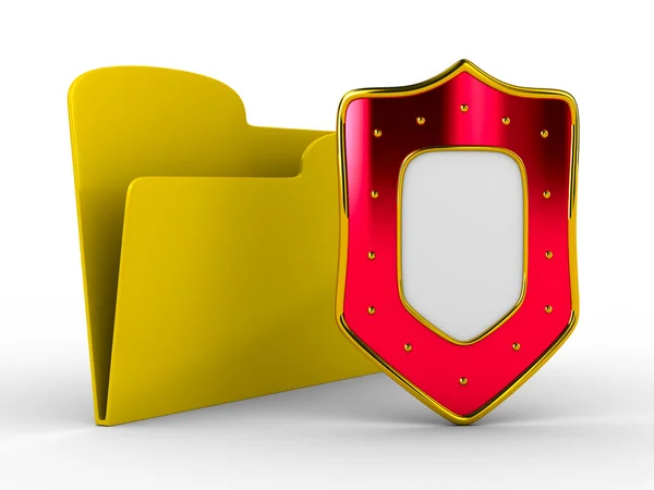 Yellow computer folder with shield — Stock Photo, Image
