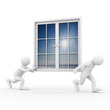 Two man carry window on white background clipart