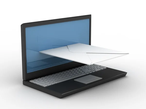 Laptop e chave no fundo branco — Fotografia de Stock