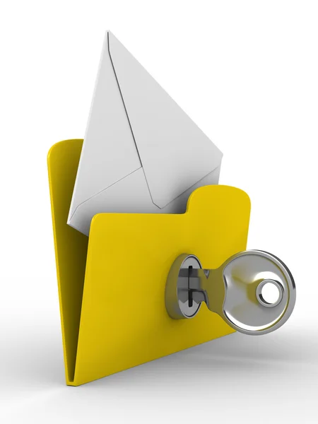 Dossier ordinateur jaune avec courrier — Photo