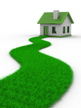 Road to house from grass. Isolated 3D image clipart