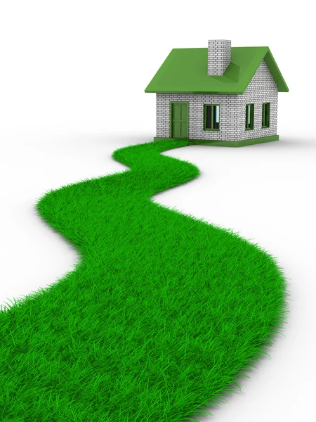 Road to house from grass. Isolated 3D image — Stock Photo, Image