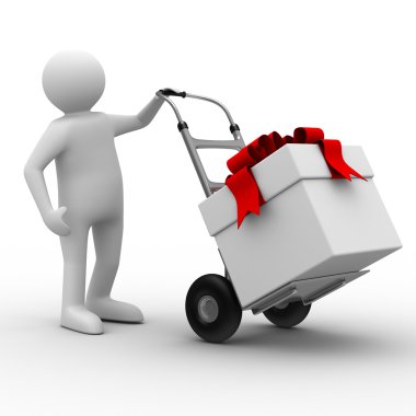 Hand truck with box on white background clipart
