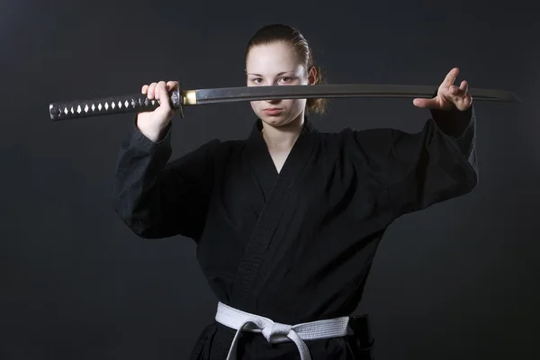 stock image Female samurai holding katana