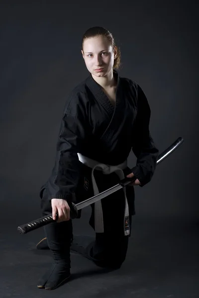 stock image Female samurai holding katana