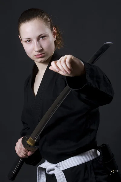 stock image Female samurai holding katana