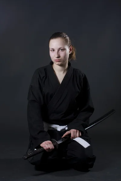 stock image Female samurai holding katana