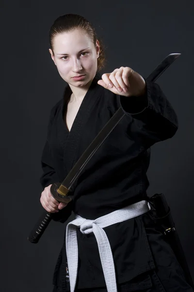 stock image Female samurai holding katana