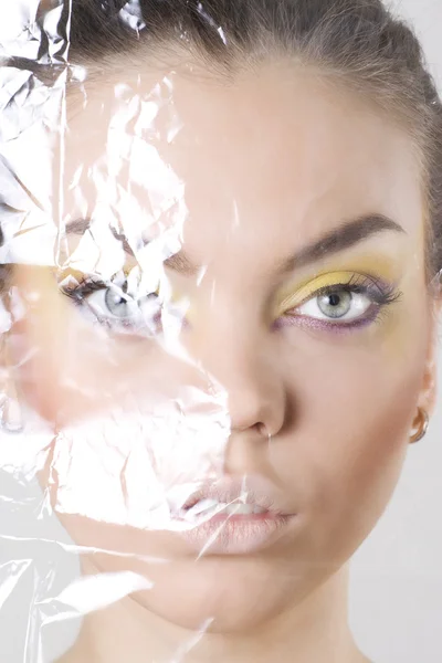 女性脸上玻璃纸 — 图库照片