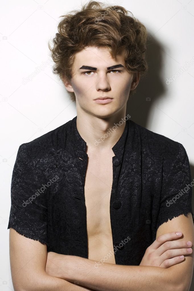 Male fashion model with stylish makeup