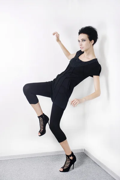 Fashion model in black dress — Stock Photo, Image