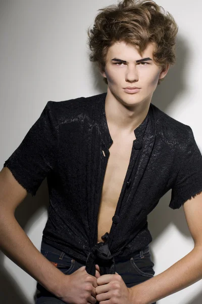 Male fashion model with stylish makeup — Stock Photo, Image