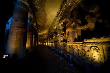 Interior of an ancient cave temple clipart