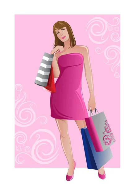 Mulher bonita com sacos de compras —  Vetores de Stock