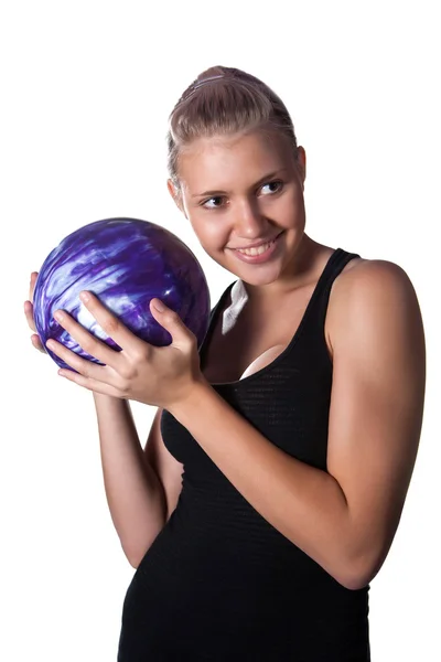 Söt blond bowler flicka — Stockfoto