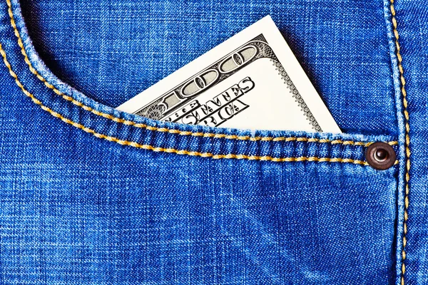 Tasca jeans con banconote in dollari — Foto Stock