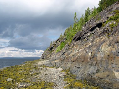 Granite rock on the shore of the White Sea clipart