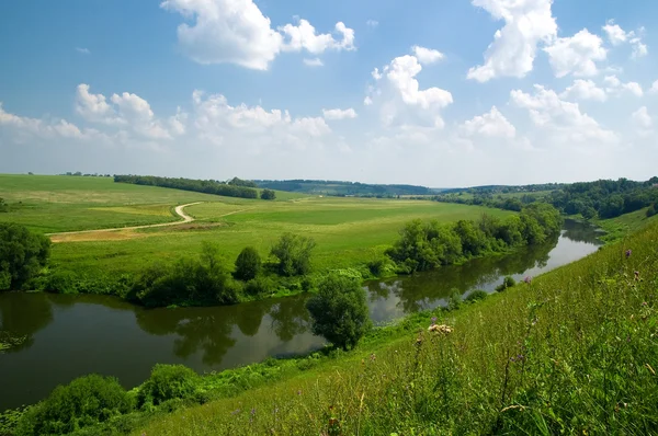 Русский пейзаж с рекой — стоковое фото