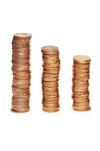 Stacks of coins isolated on the white — Stock Photo, Image