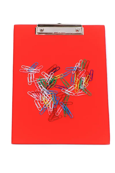 Rode binder met paperclips — Stockfoto