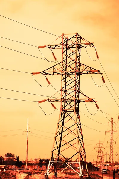 Toned image of voltage power line — Stock Photo, Image