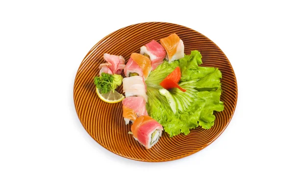 Πιάτο σούσι απομονωμένη στο λευκό — Φωτογραφία Αρχείου