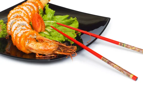 Sushi et crabe isolés sur le blanc — Photo