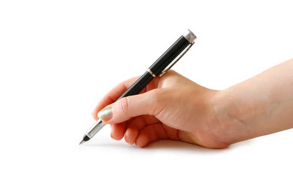Mão segurando caneta isolada no branco Fotografia De Stock