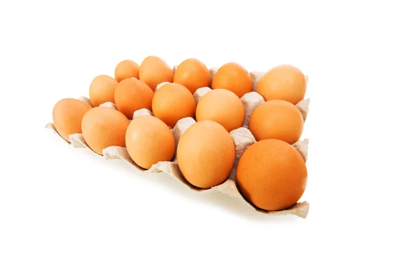 Dużo jaj w karton na białym tle — Zdjęcie stockowe