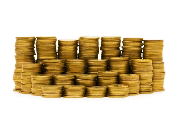 Stapel munten geïsoleerd op de witte — Stockfoto