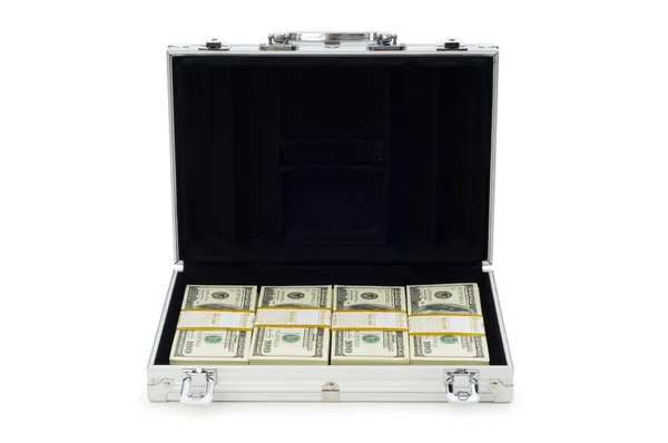 Metal case and lots of dollars — Stock Photo, Image