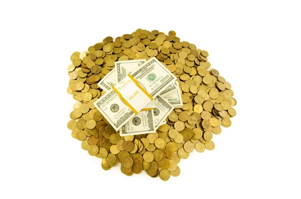 Dollar och mynt isolerade — Stockfoto
