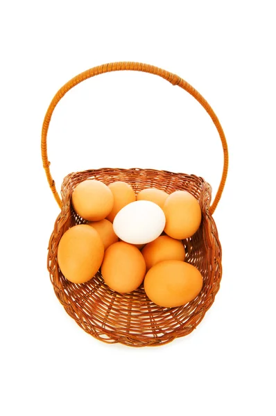 Korb voller Eier isoliert auf weiß — Stockfoto