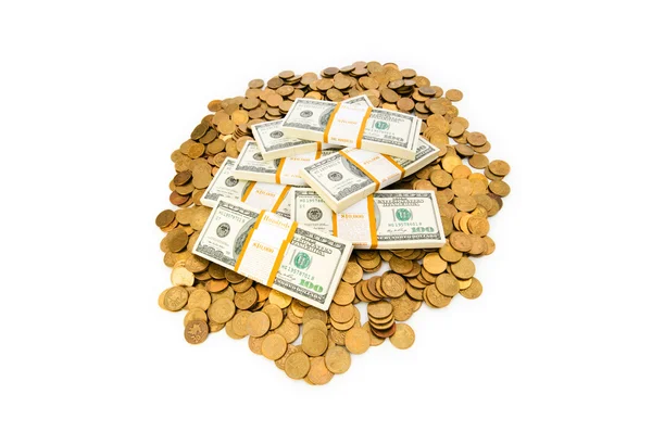 Dollars and coins isolated — Stock Photo, Image