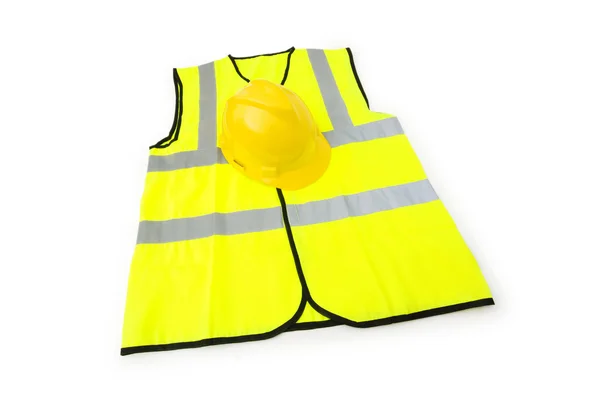 Žlutá vesta a samostatný bezpečnostní přilba — Stock fotografie