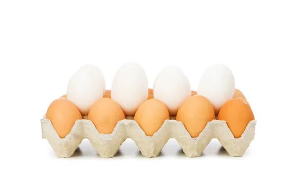 Viele Eier im Karton isoliert — Stockfoto