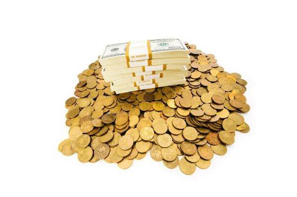 Dollars and coins isolated — Stock Photo, Image