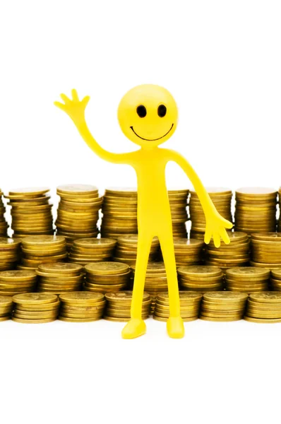 Smiley and coins isolated — Stock Photo, Image